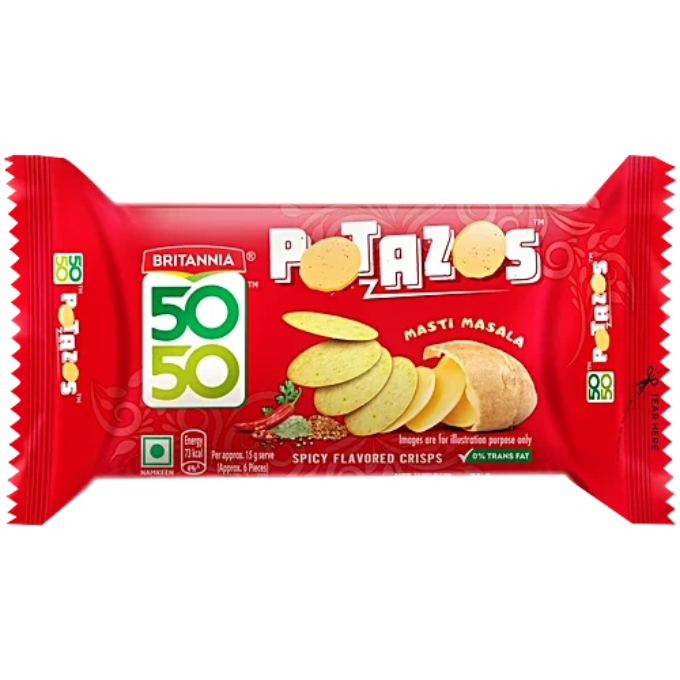 Britannia 50-50 Potazos - Masti Masala, Spicy Flavoured Crisps, 71.5 g Pouch