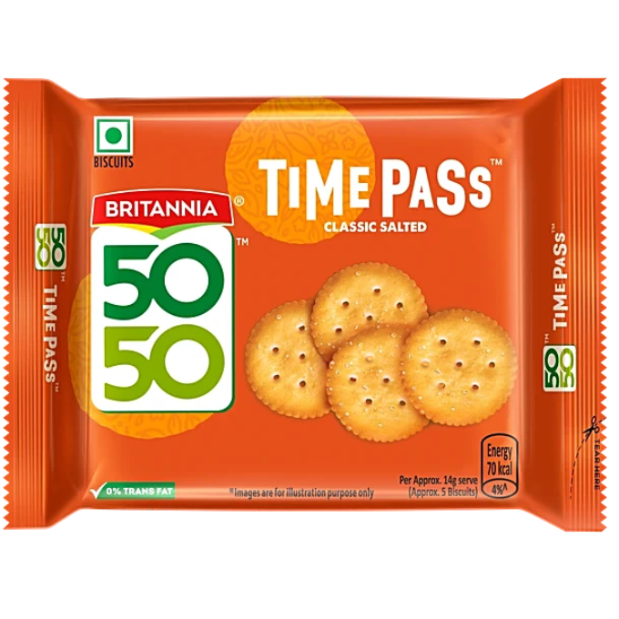 Britannia 50-50 Timepass Biscuits, 142 g