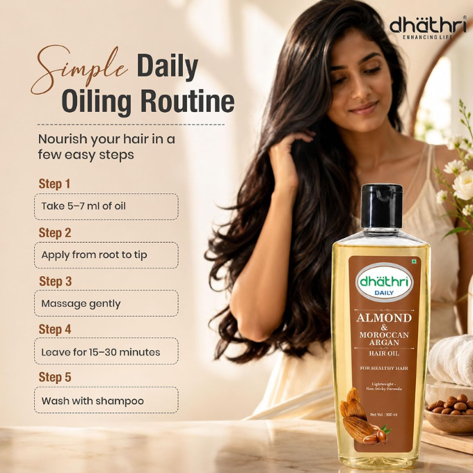 Dhathri Almond & Moroccan Argan Hair Oil 300 ml – image 4