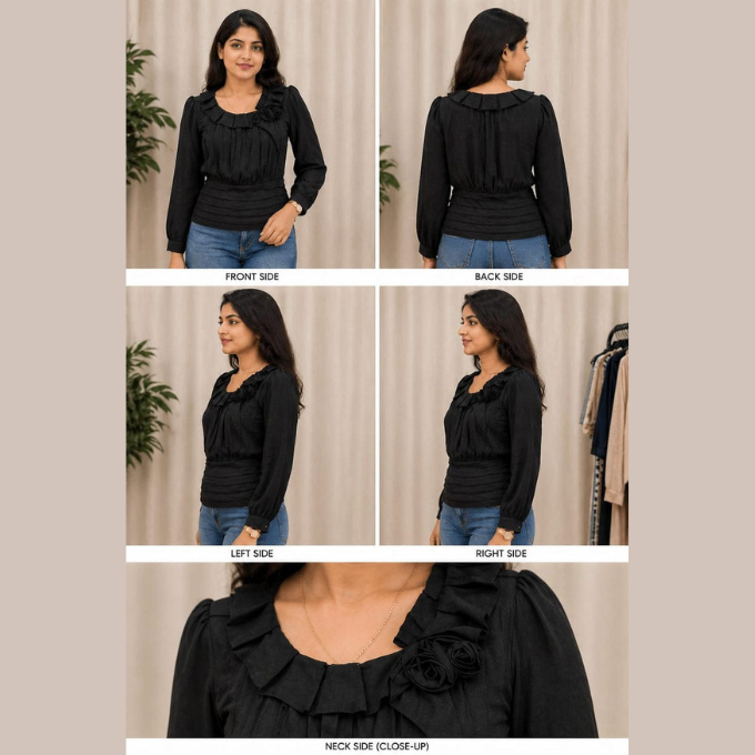 Girl Black & White Printed Tie-Up Shirt Top | Casual Short Sleeve | Korean & Chinese crop top XL| – image 3