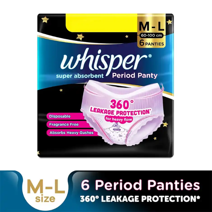 Whisper Super Absorbent Period Panty, 6 M-L Pants – image 1