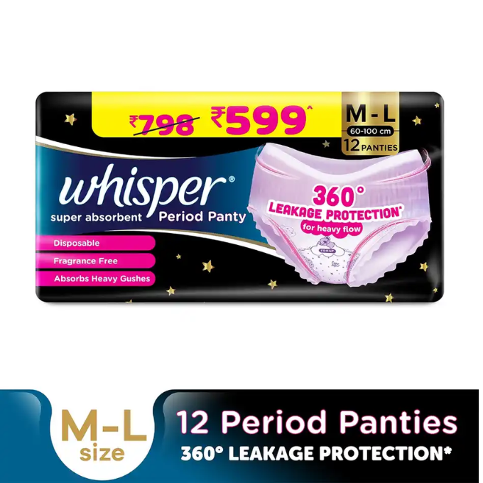 Whisper Super Absorbent Period Panty, 12 M-L Pants