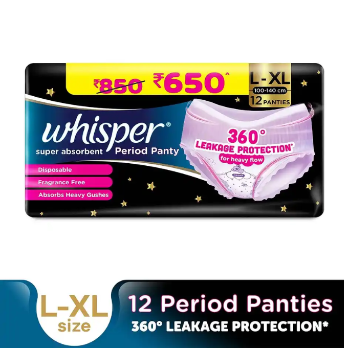 Whisper Super Absorbent Period Panty, 12 L-XL Pants