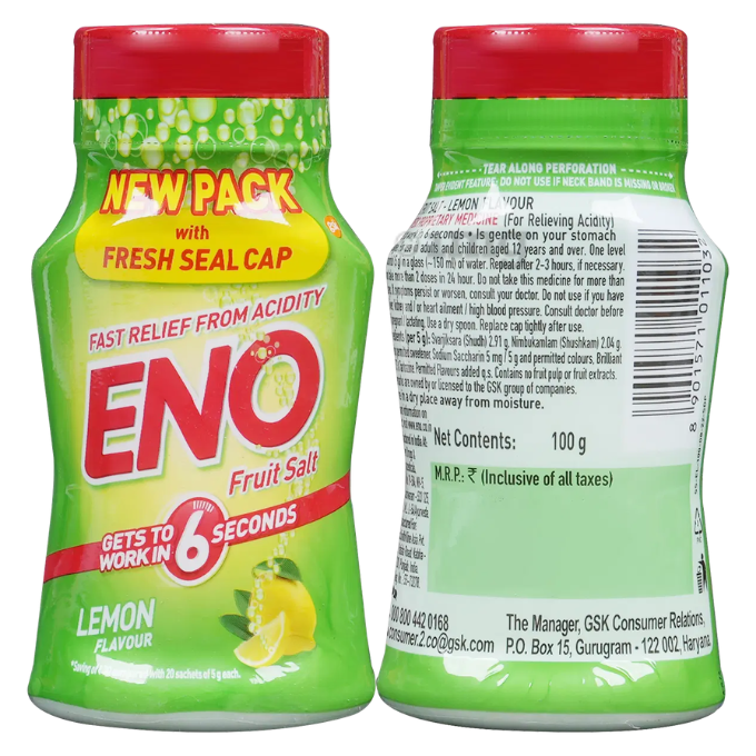 Eno Powder | Provides Fast Relief from Acidity | Flavour Lemon 100g