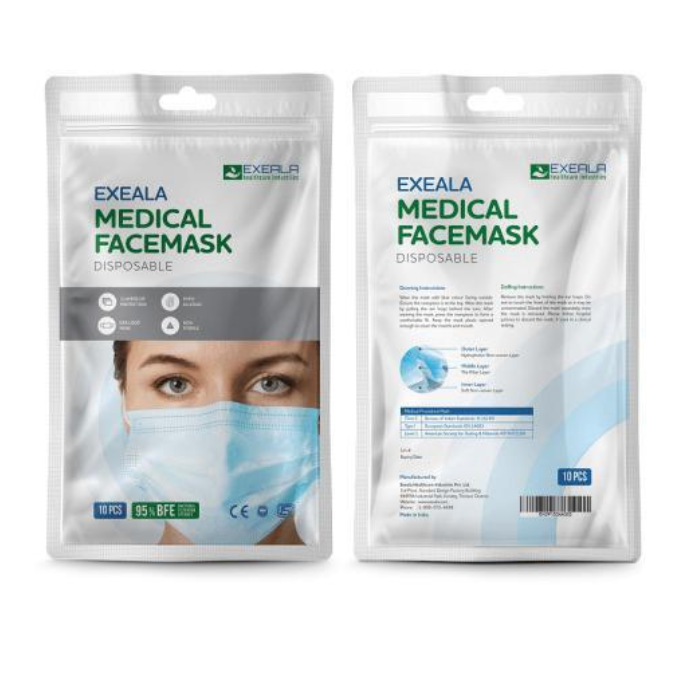 Exeala Medical Disposable 3 Ply Face Mask (BLUE)- Pack of 10 Pcs