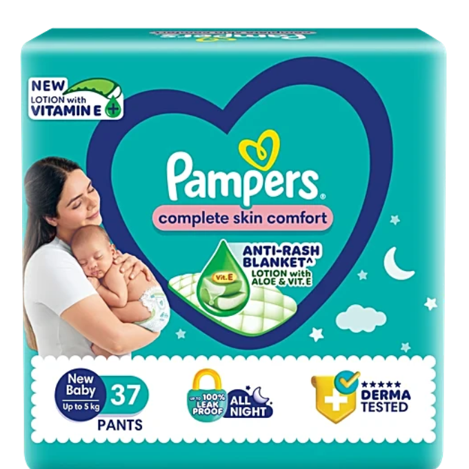 Pampers Complete Skin comfort Diaper Pants - New Baby Up To 5 kg, 37 pcs