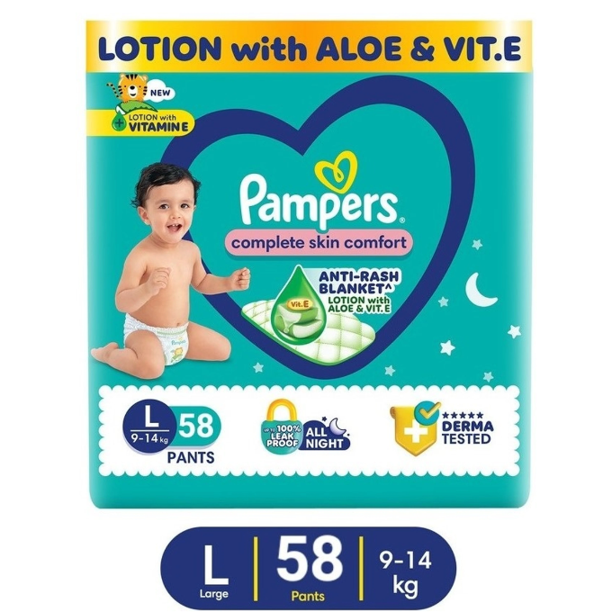 Pampers Complete Skin Comfort Pants Large Size Baby 58 Diaper Pant Diapers - L (58 Pieces)