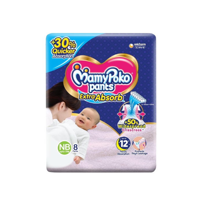 MamyPoko Pants Extra Absorb Baby Diapers new born 8 PCS – image 1