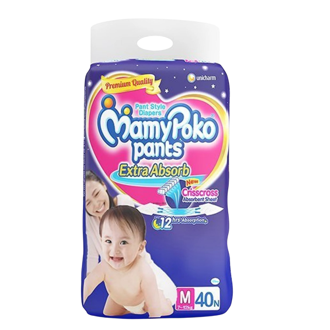 MamyPoko Extra absorb pants Medium Size 40 pieces Pant Diapers - M (40 Pieces)