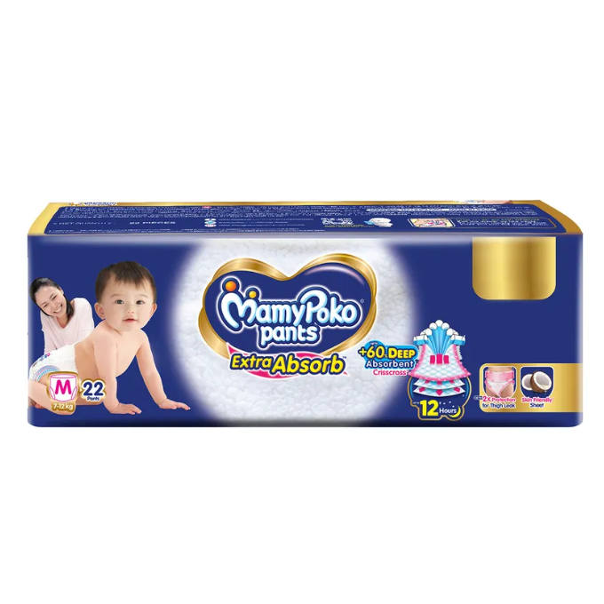  MamyPoko Extra Absorb Diaper Pants Medium, 22 Count