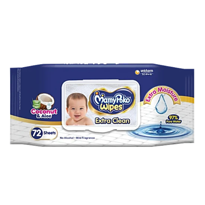 Mamypoko Extra Clean Wipes - Anti-Bacterial & Fragrant, 72 pcs Pouch