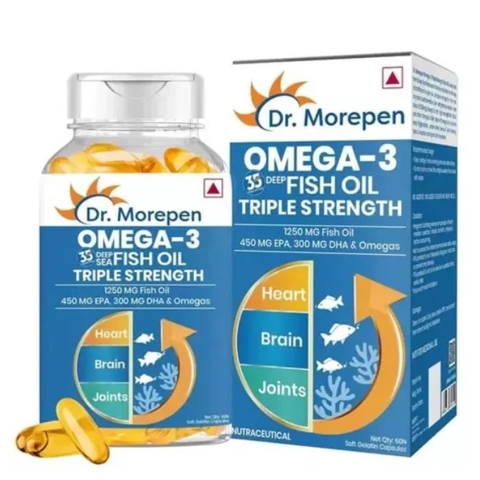 Dr.Morepen Omega-3 Fish Oil,1250mg Triple Strength Fish Oil Softgel Capsules,450ml EPA & 300ml DHA,60c