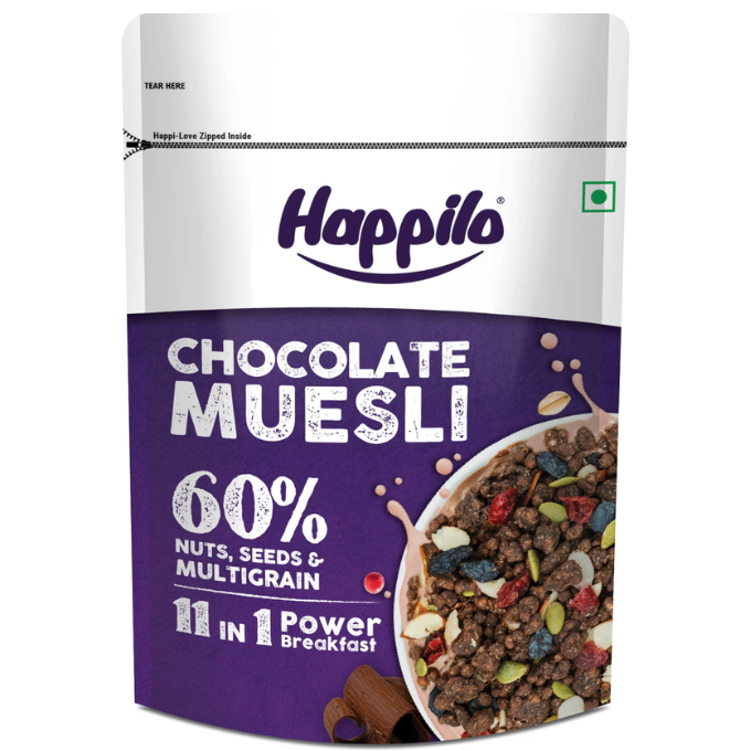 Happilo Chocolate Muesli – 60% Nuts, Seeds & Multigrain 450g