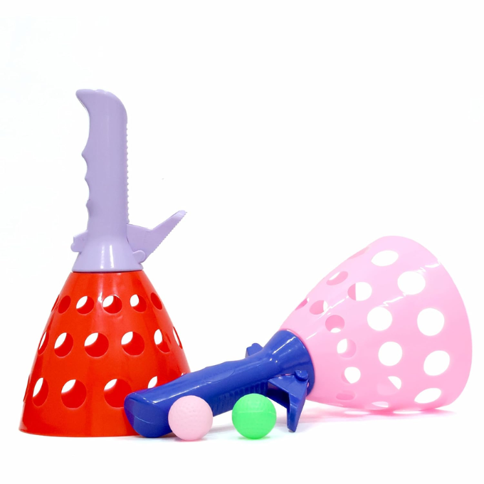 Plastic Click & Catch Launcher Set (2 Launchers & 2 Balls)Twin Ball Launcher Game Kids & Adults,