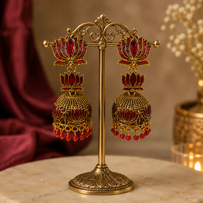 Jhumka ( Earrings) - Lotus Ruby Jhumka – image 2