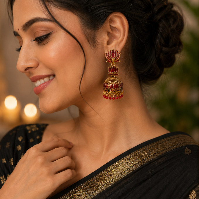 Jhumka ( Earrings) - Lotus Ruby Jhumka – image 3