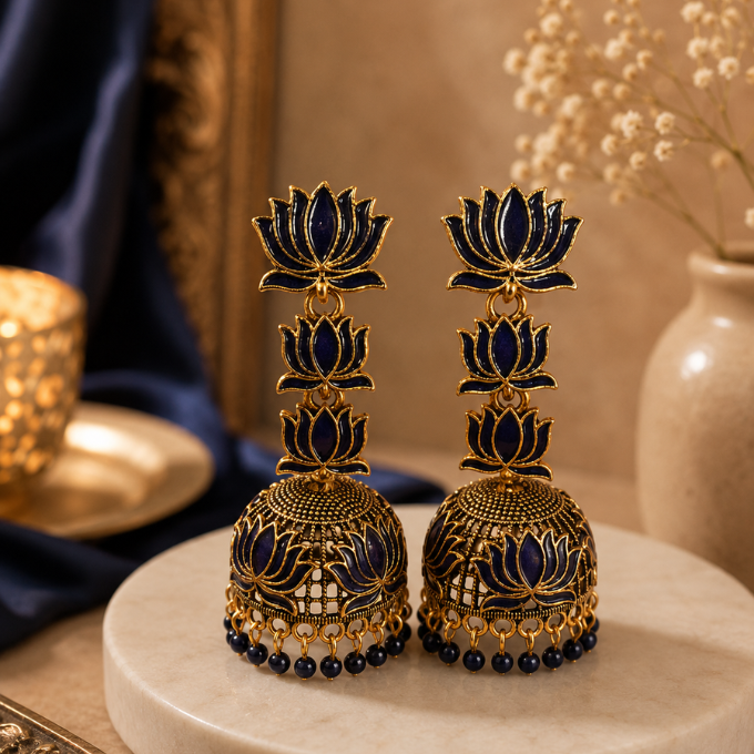 Jhumka (Earring) - Royal Blue Lotus Jhumka