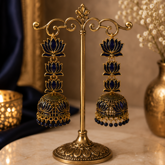 Jhumka (Earring) - Royal Blue Lotus Jhumka – image 2