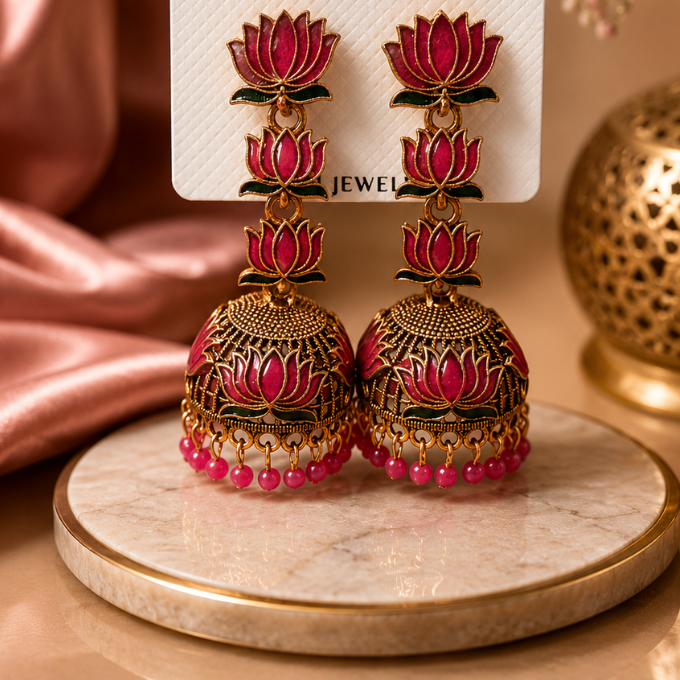 Jhumka (Earring)-  Rosy Lotus Jhumka 