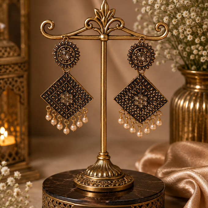 Earrings - Antique Pearl Charm Earrings