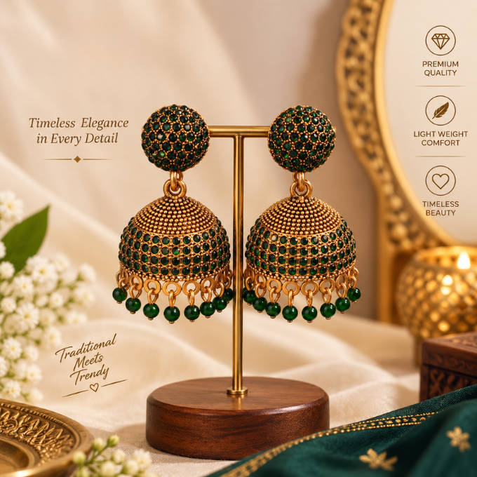 Jhumka ( Earrings) - Emerald Royal Jhumka