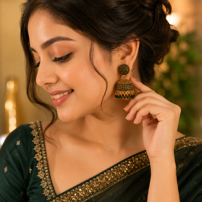 Jhumka ( Earrings) - Emerald Royal Jhumka – image 3