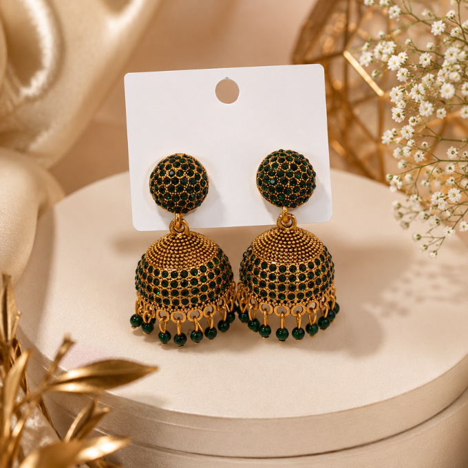 Jhumka ( Earrings) - Emerald Royal Jhumka – image 1