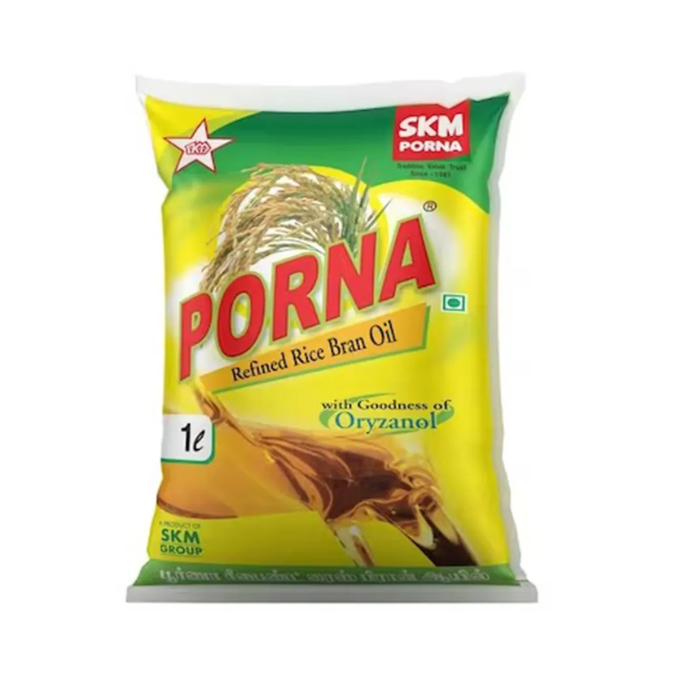 Poorna Refined Cooking Oil - Rice Bran, 1 Liter