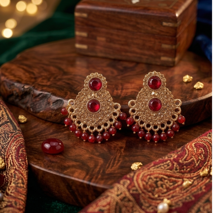 Earrings - Antique Gold Ruby Drops – image 1