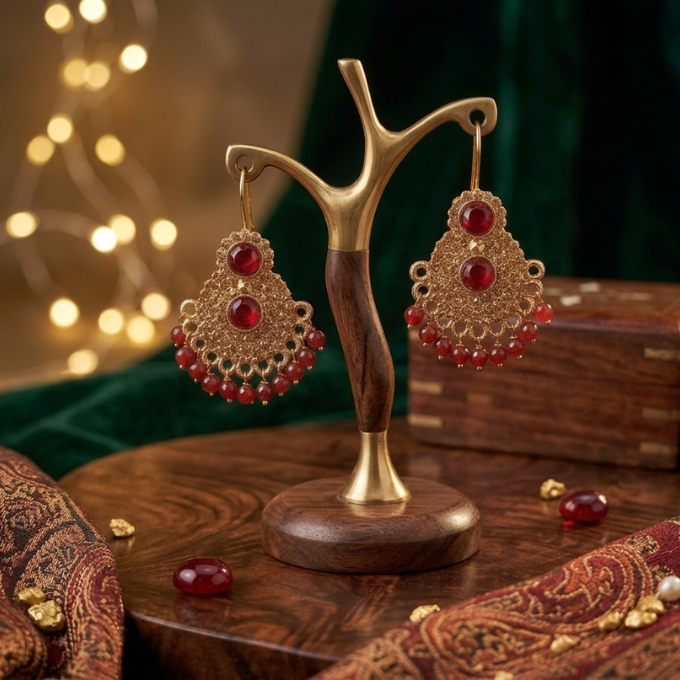 Earrings - Antique Gold Ruby Drops – image 2