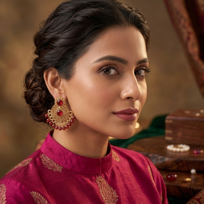 Earrings - Antique Gold Ruby Drops – image 3