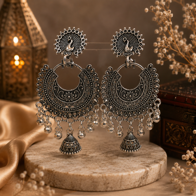 Jhumka (Earrings) - Mayura Oxidized Jhumka – image 1