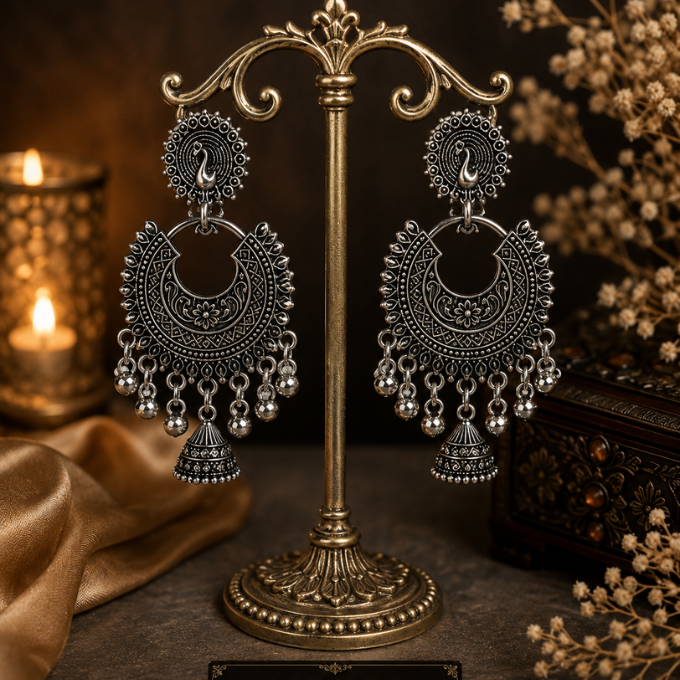 Jhumka (Earrings) - Mayura Oxidized Jhumka – image 2