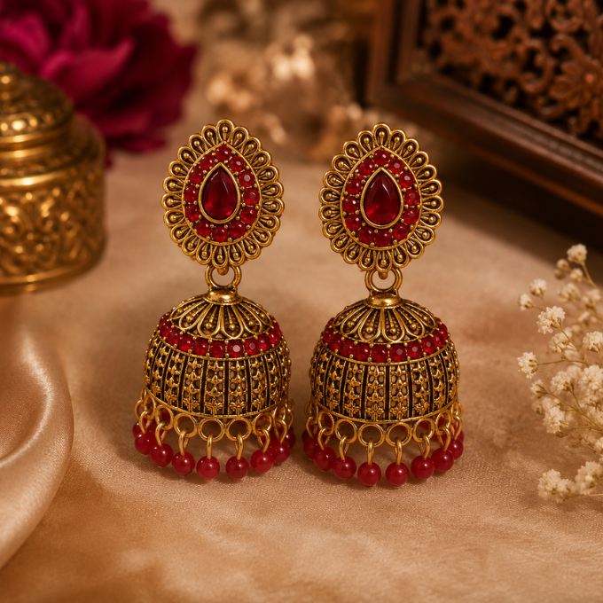 Jhumka (Earrings) - Ruhani Ruby Jhumka – image 1