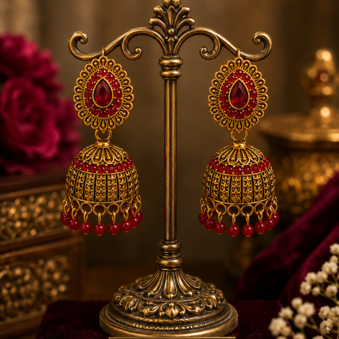 Jhumka (Earrings) - Ruhani Ruby Jhumka – image 2