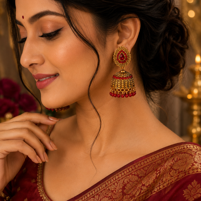 Jhumka (Earrings) - Ruhani Ruby Jhumka – image 3