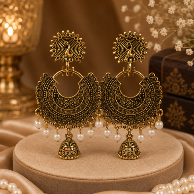 Earrings - Mayura Pearl Chandbali