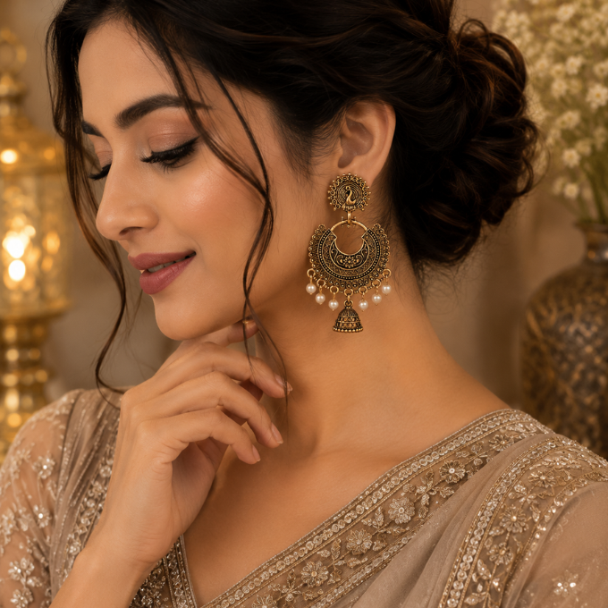 Earrings - Mayura Pearl Chandbali – image 2