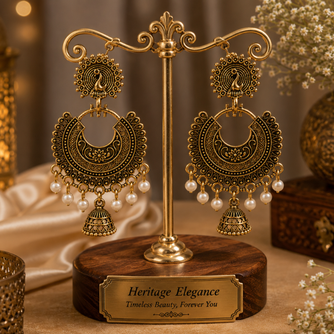 Earrings - Mayura Pearl Chandbali – image 3