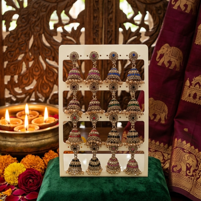 Jhumka (Earrings) - Cascading Prism Multi-Tier Jhumkas