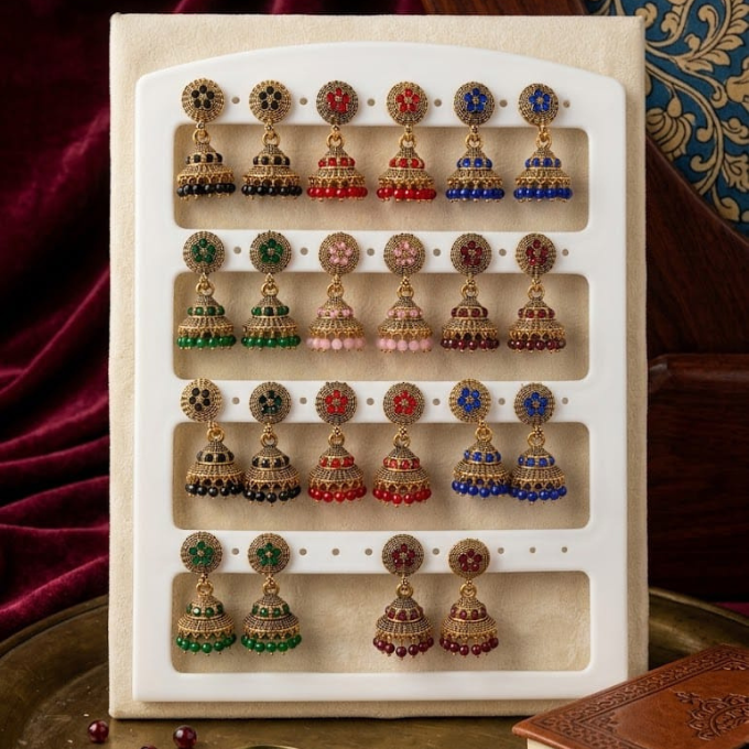 Jhumka (Earrings) - Navaratna Bloom Jhumka Collection" (Perfect for the variety of colors)