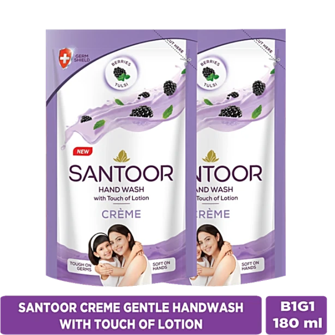 Santoor Creme Gentle Hand Wash 180 Ml (1+1) – image 2