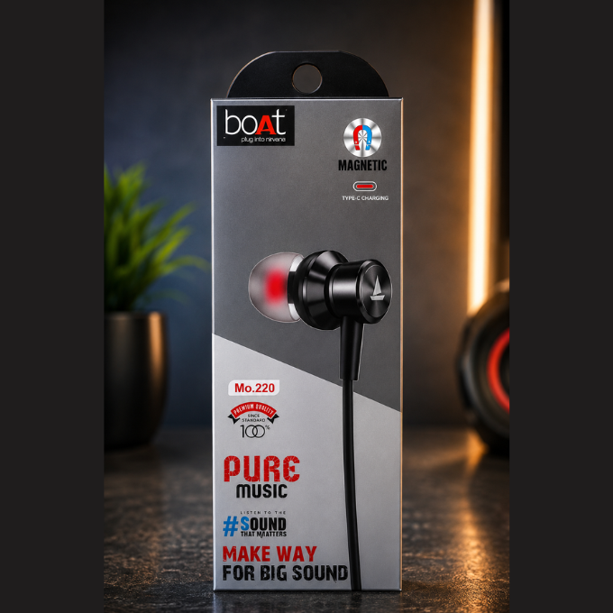  Earphone - boAt Magnetic Bass Type-C Wired Earphone Mo.220