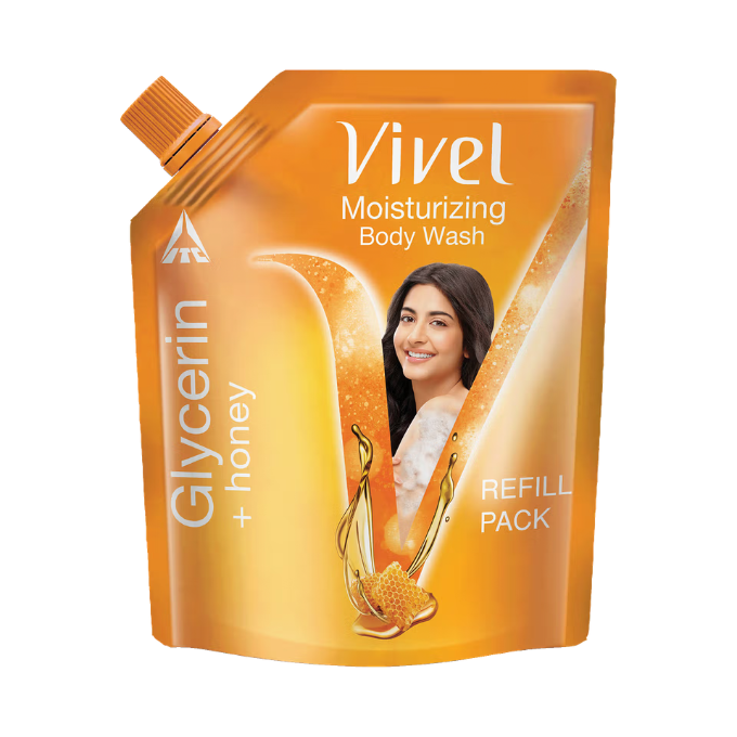 Vivel Moisturizing Body Wash – Glycerin + Honey (400 ml) Liquid Refill Pouch Pack,