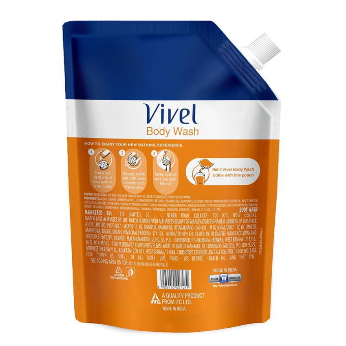 Vivel Moisturizing Body Wash – Glycerin + Honey (400 ml) Liquid Refill Pouch Pack, – image 7