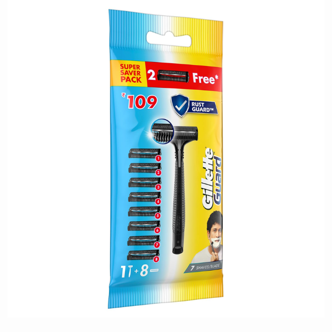 Gillette Men Guard Manual Shaving Razor Blades - 8 Cartridges 1 Razor – image 2