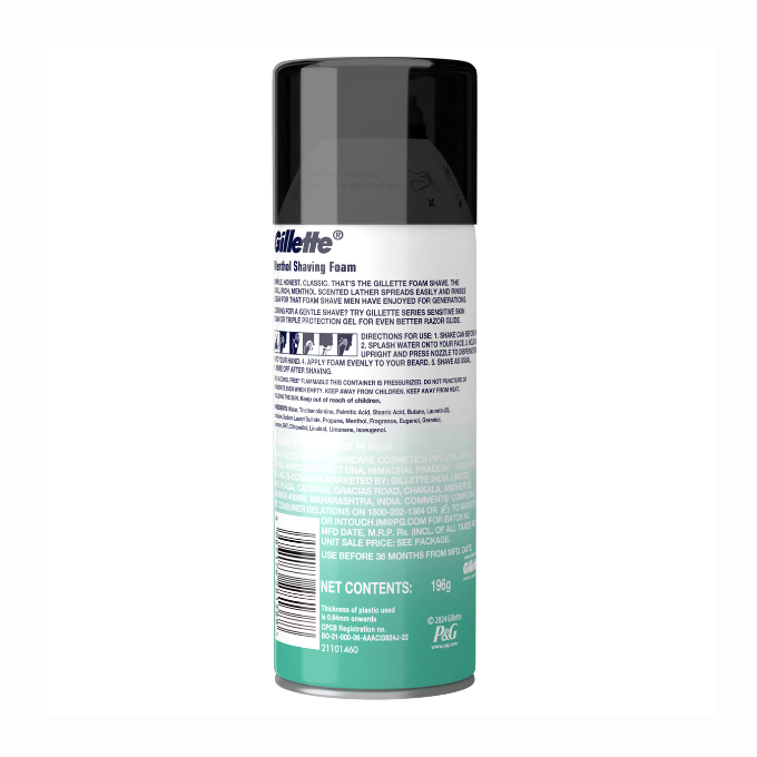 Gillette Classic Menthol Shaving Foam (196gm) – image 3