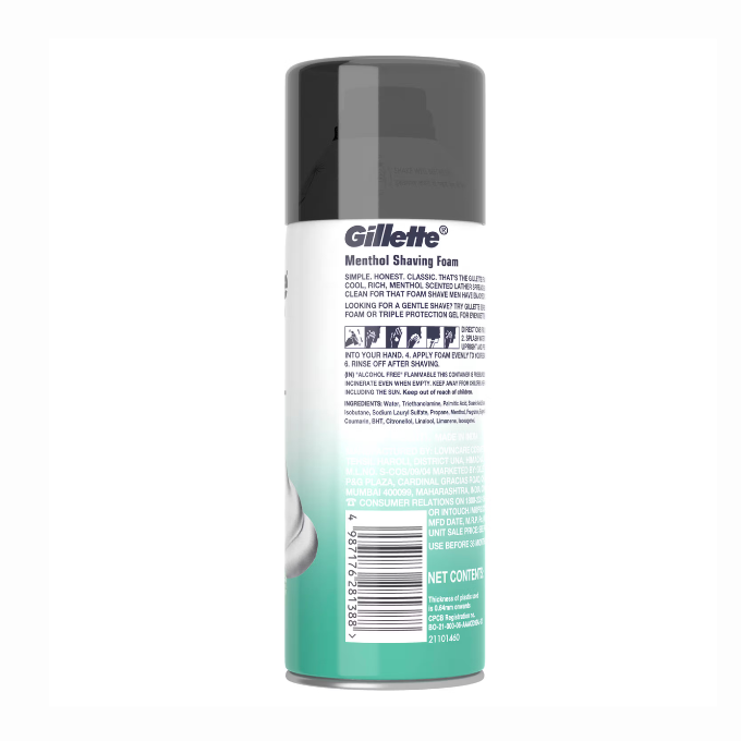 Gillette Classic Menthol Shaving Foam (196gm) – image 4