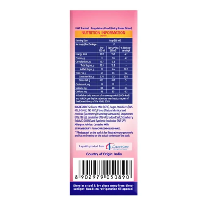 Cavins Strawberry Milkshake 180ml – image 4