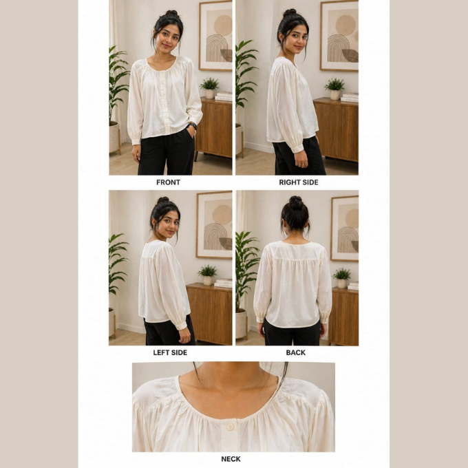 Premium Soft Fabric Cream Buttoned Top |Korean & Chinese crop top | XL | soft silk material | – image 2